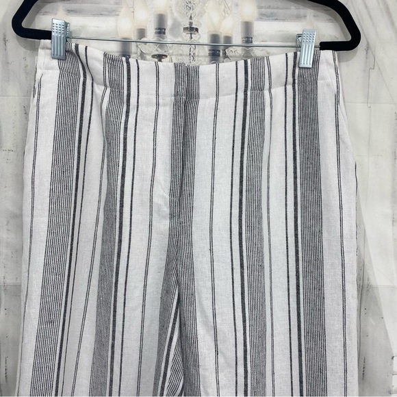 Calvin Klein Size 8 White Black Striped Cropped Linen Pants Pockets 20" Inseam - Picture 4 of 13